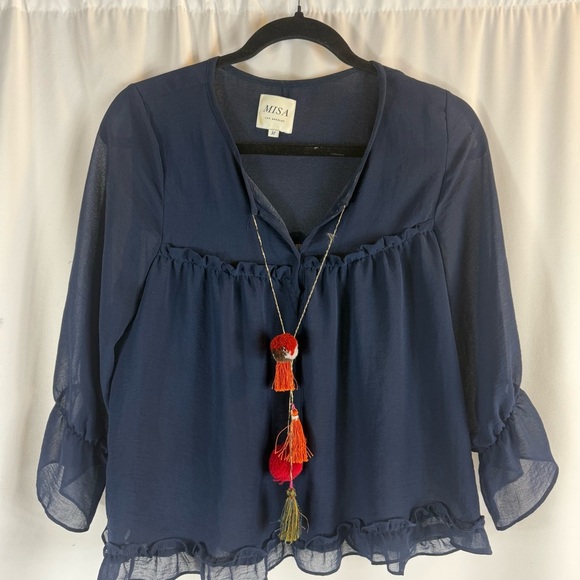 Misa Los Angeles Navy Blouse with Colorful Tassels - Picture 4 of 14